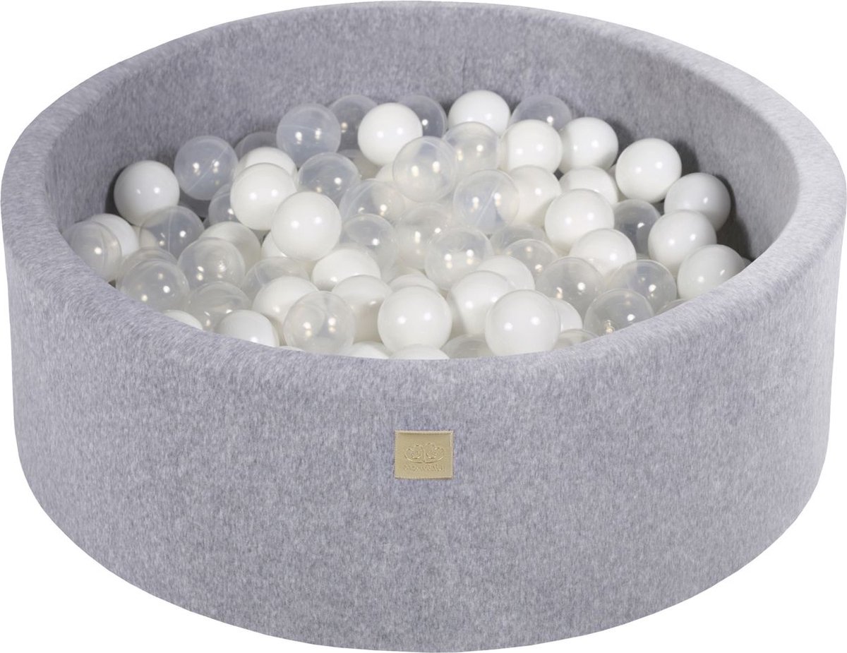 Ballenbak VELVET Licht Grijs - 90x30 incl. 200 ballen - Wit, Transparant