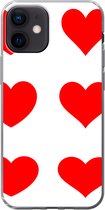 Geschikt voor iPhone 12 hoesje - Een illustratie met negen rode hartjes - Siliconen Telefoonhoesje