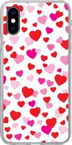 Geschikt voor iPhone X hoesje - Een illustratie met kleurrijke hartjes - Siliconen Telefoonhoesje