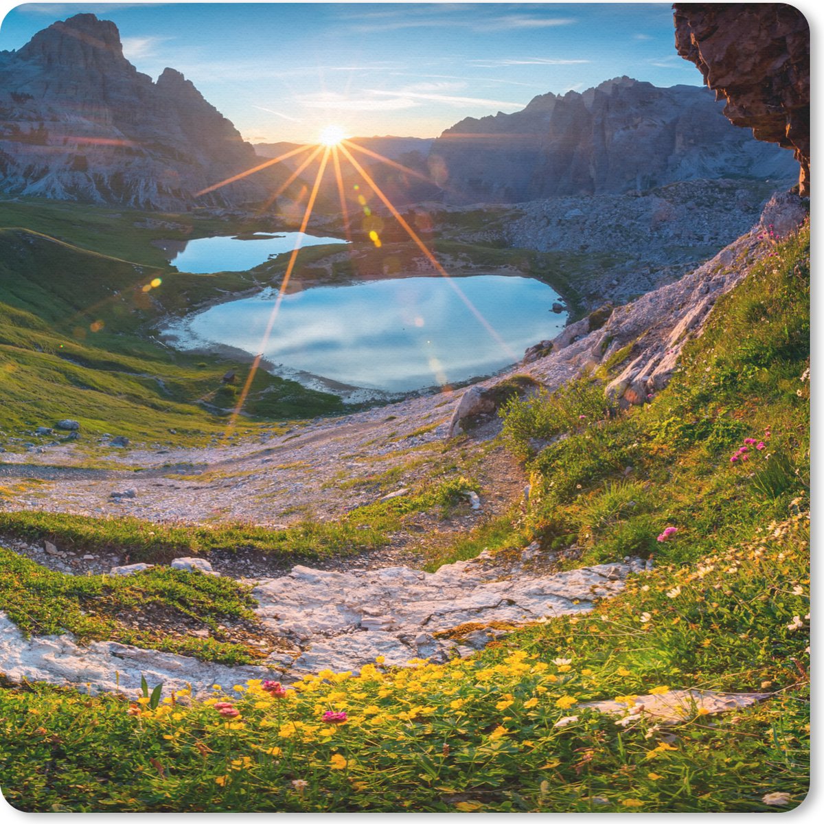 Muismat 30x30 cm - Mousepad Alpen - Meer - Zon - Muismatten