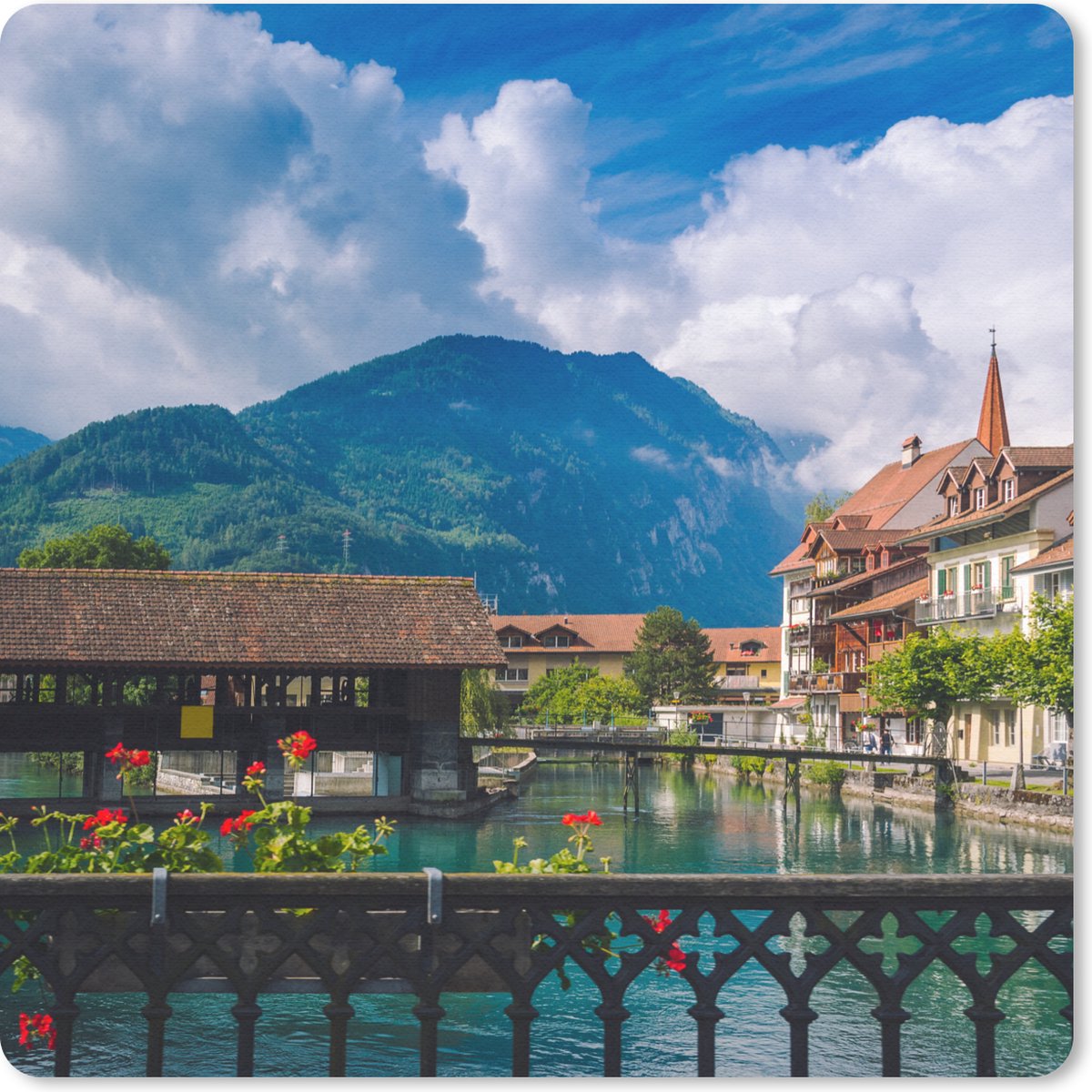 Muismat 20x20 cm - Mousepad Alpen - Interlaken - Zwitserland - Muismatten