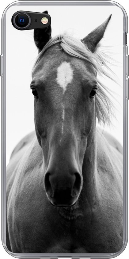 Telefoonhoesje Geschikt voor iPhone 8 hoesje - Paard - Dier - Zwart - Wit - Siliconen Telefoonhoesje