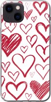 Geschikt voor iPhone 13 hoesje - Een illustratie met verschillende hartjes op een witte achtergrond - Siliconen Telefoonhoesje