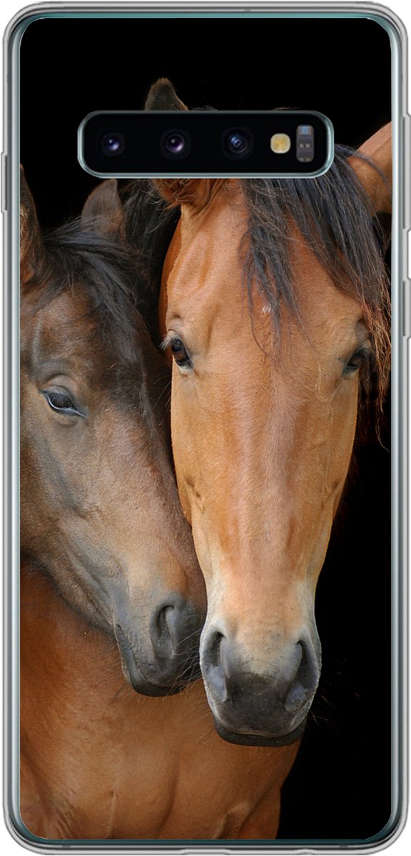 Telefoonhoesje Geschikt voor Samsung Galaxy S10 hoesje - Paarden - Liefde - Bruin - Siliconen Telefoonhoesje Telefoonhoesje