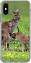 Geschikt voor iPhone X hoesje - Kangoeroe - Bloemen - Jong - Siliconen Telefoonhoesje