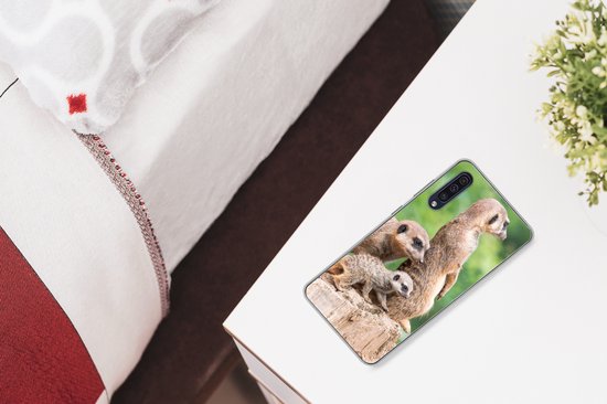 Telefoonhoesje Geschikt voor Samsung Galaxy A50 hoesje - Stokstaartjes - Boomstronk - Jong - Siliconen Telefoonhoesje Telefoonhoesje