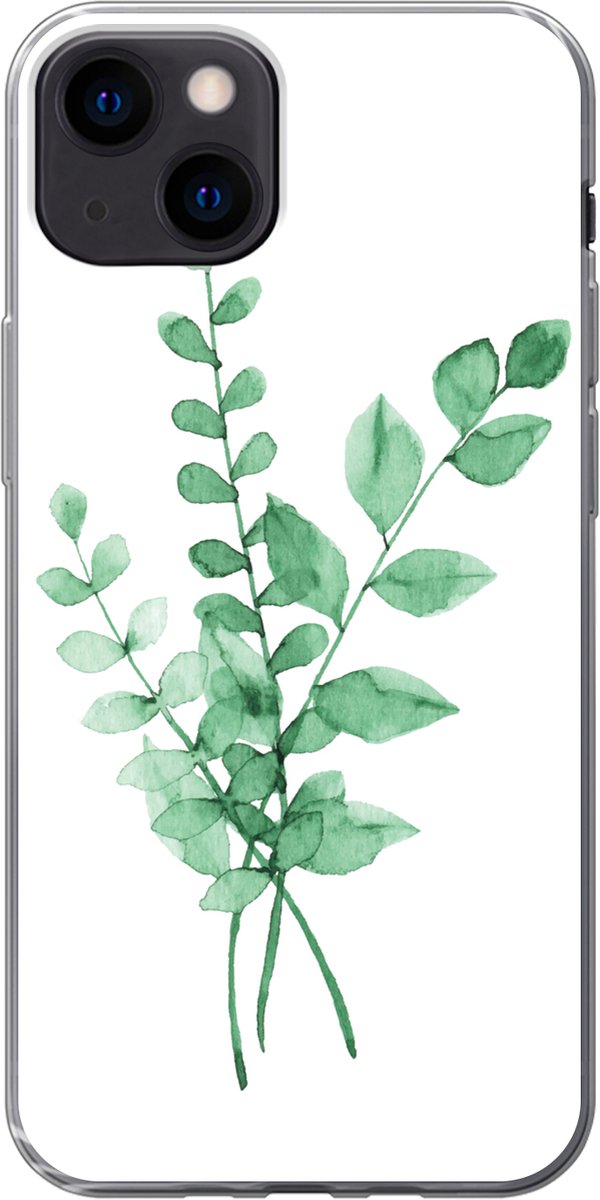 Telefoonhoesje Geschikt voor iPhone 13 hoesje - Waterverf - Bladeren - Planten - Siliconen Telefoonhoesje Telefoonhoesje