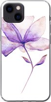 Geschikt voor iPhone 13 mini hoesje - Bloemen - Waterverf - Paars - Siliconen Telefoonhoesje