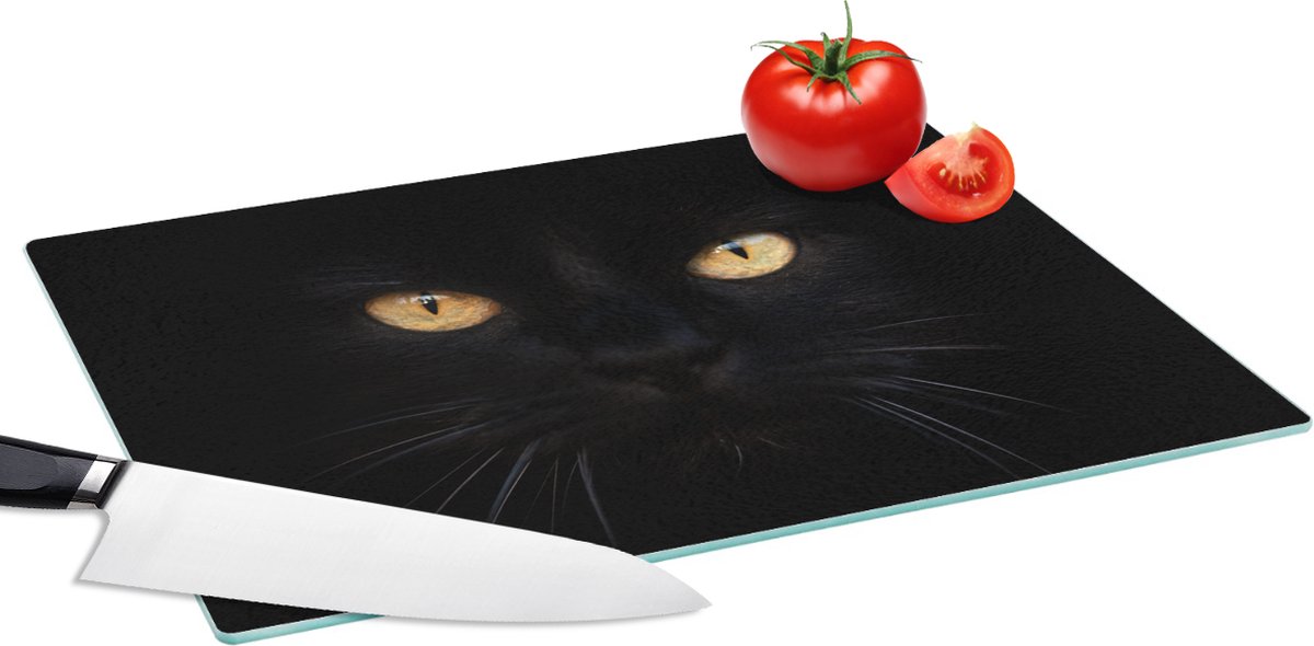 Glazen Snijplank - 39x28 - Close-up zwarte kat - Snijplanken Glas