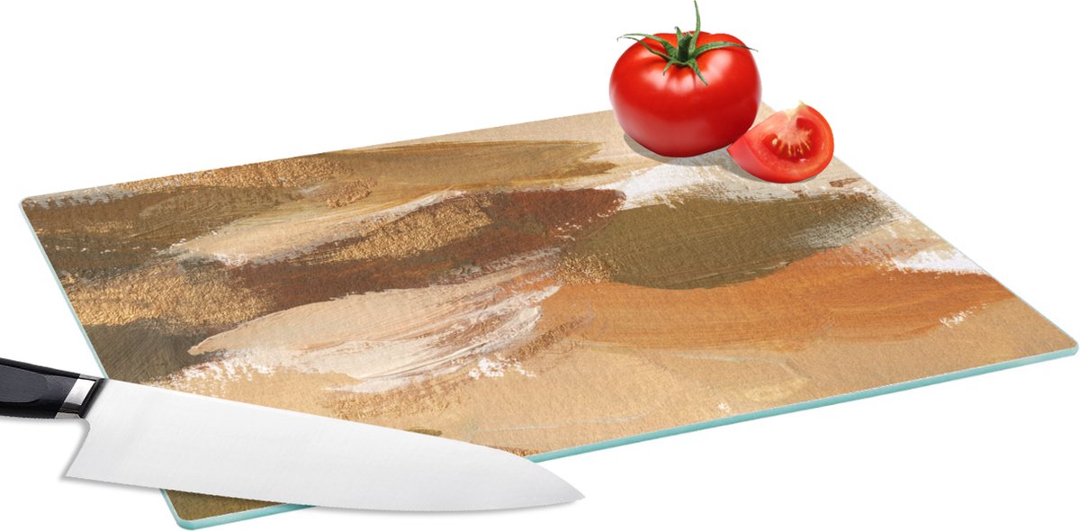 Glazen Snijplank - 39x28 - Verf - Oranje - Bruin - Snijplanken Glas