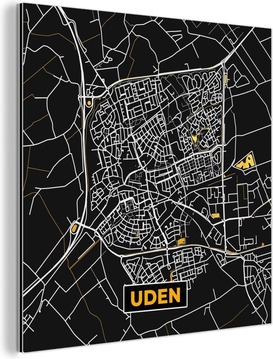 Décoration murale Métal - Peinture Aluminium - Carte - Uden - Or - Zwart - 20x20 cm - Dibond - City Map