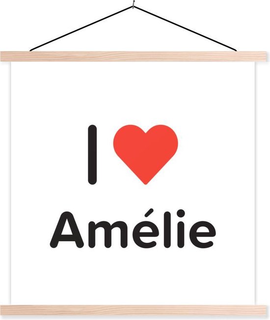 Posterhanger incl. Poster 120x120 cm - Schoolplaat - I love - Amélie - Meisje - Textielposter - Blanke latten