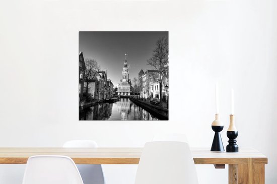 Décoration murale Métal - Aluminium Peinture Industrielle - Alkmaar - Canal - Zwart - Wit - 50x50 cm - Dibond - Photo sur aluminium - Décoration murale industrielle - Pour le salon / chambre