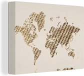 Wanddecoratie Wereldkaart - Touw - Beige - Canvas - 120x90 cm
