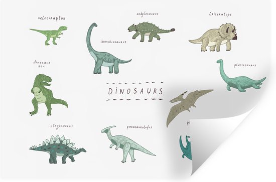 Muurstickers - Sticker Folie - Kinderkamer - Kleuren - Dinosaurus - Jongen - Meisje - Kind - 30x20 cm - Plakfolie - Muurstickers Kinderkamer - Zelfklevend Behang - Zelfklevend behangpapier - Stickerfolie