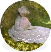 WallCircle - Wandcirkel ⌀ 60 - Lezende vrouw - Claude Monet - Ronde schilderijen woonkamer - Wandbord rond - Muurdecoratie cirkel - Kamer decoratie binnen - Wanddecoratie muurcirkel - Woonaccessoires