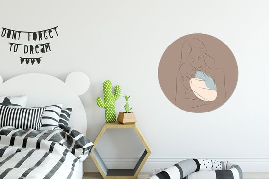 Cercle mural - Cercle mural - Maman - Nouveau-né - Line au trait - Aluminium - Dibond - 60x60 cm - Intérieur et Extérieur