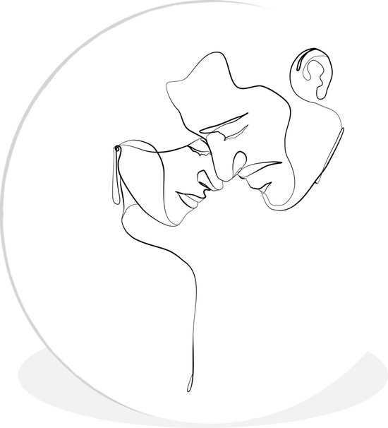 WallCircle - Wandcirkel ⌀ 60 - Abstracte line art van een koppel die de hoofden bij elkaar houdt vierkant - Ronde schilderijen woonkamer - Wandbord rond - Muurdecoratie cirkel - Kamer decoratie binnen - Wanddecoratie muurcirkel - Woonaccessoires
