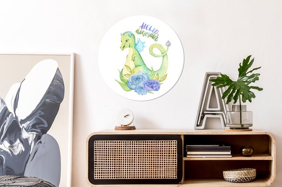 WallCircle - Stickers muraux - Cercle Papier Peint - Dinosaurus - Chambre d'Enfant - Ailes - Garçons - Filles - Enfant - 80x80 cm - Cercle Mural - Auto Adhésif - Sticker Papier Peint Rond