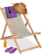 Relaxdays strandstoel hout - 3 standen - ligstoel stof - tuinstoel - verstelbaar - beige
