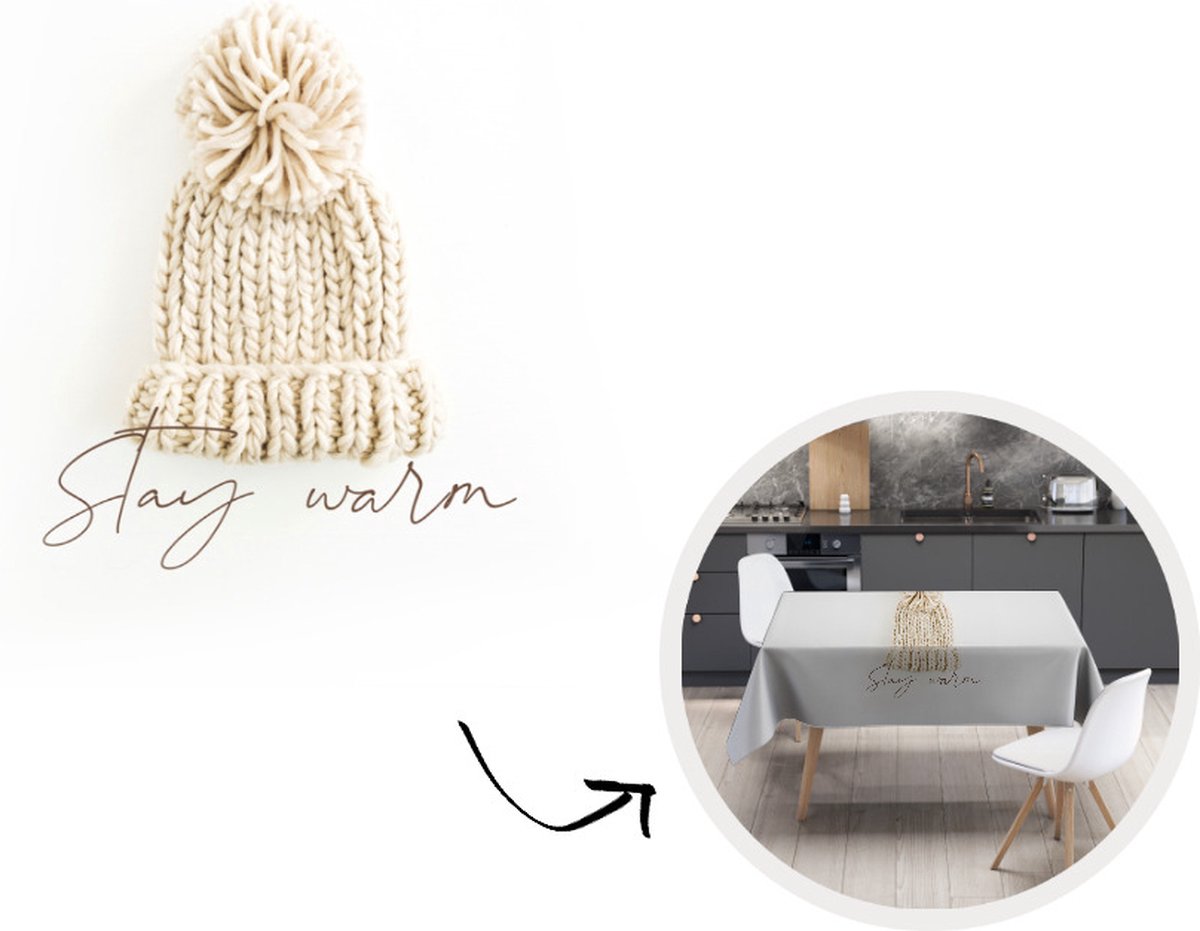 Tafelkleed - Tafellaken - 260x130 cm - Muts - Winter - Quote - Binnen en Buiten