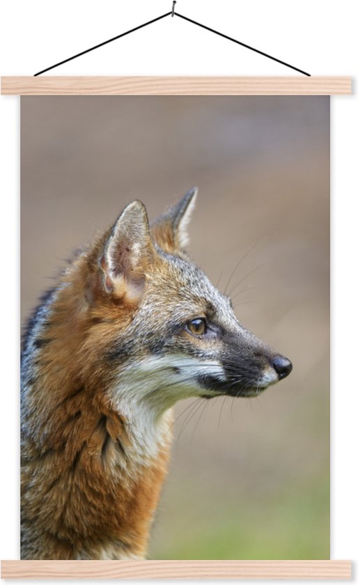 Posterhanger incl. Poster 40x60 cm - Schoolplaat - Vos - Macro - Bruin - Textielposter - Blanke latten
