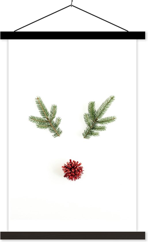 Posterhanger incl. Poster 120x180 cm - Schoolplaat - Kerst - Takken - Kerstdecoratie - Textielposter - Zwarte latten