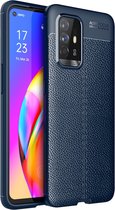 Oppo A94 hoesje - MobyDefend TPU Gelcase - Lederlook - Navy blauw - GSM Hoesje - Telefoonhoesje Geschikt Voor: Oppo A94