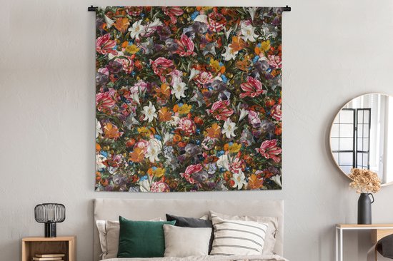 Tapisserie - Toile Murale - Fleurs - Papillon - Motif - 180x180 cm - Tapisserie