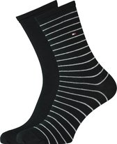 Tommy Hilfiger damessokken Small Stripe (2-pack) - uni en gestreept katoen - zwart met wit - Maat: 35-38