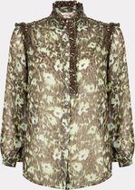 Esqualo blouse met roezel - abstracte dierenprint groen, maat 42