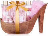 Romantisch Verjaardag cadeau vrouw - Badset in glitter pump Rose - Beautiful shine - Golden Jasmijn - Kado vrouwen, moeder, vriendin, zus, oma, mama - Grappig