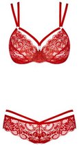 2-Delige Kanten BH Set - Rood - Sexy Lingerie & Kleding - Lingerie Dames - Dames Lingerie - BH-Sets