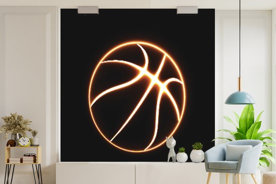 Papier peint photo peint vinyle - Une illustration d'un ballon de basket lumineux largeur 280 cm x hauteur 280 cm - Tirage photo sur papier peint (disponible en 7 tailles)