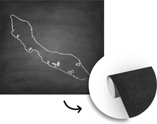 Behang - Fotobehang Een zwart wit illustratie van Curaçao op een krijtbord - Breedte 300 cm x hoogte 300 cm