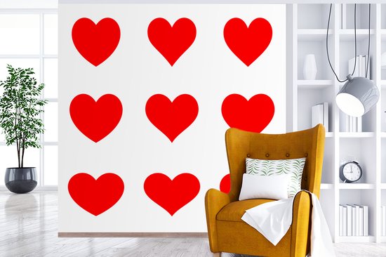 Papier peint photo peint vinyle - Une illustration avec neuf coeurs rouges largeur 260 cm x hauteur 260 cm - Tirage photo sur papier peint (disponible en 7 tailles)