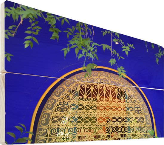 Wanddecoratie hout - Huis geschilderd inblauw in de Marokkaanse  Majorelletuin - 60x40 cm | bol.com