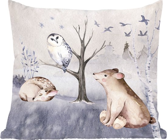 Sierkussens - Kussentjes Woonkamer - 50x50 cm - Dieren - Winter - Hert - Kerstversiering - Kerstdecoratie voor binnen - Woonkamer