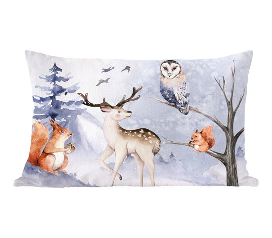 Sierkussens - Kussentjes Woonkamer - 60x40 cm - Winter - Sneeuw - Hert - Kerstversiering - Kerstdecoratie voor binnen - Woonkamer