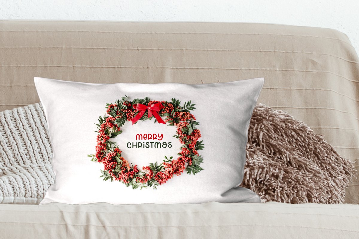 Sierkussens - Kussentjes Woonkamer - 60x40 cm - Winter - Mistletoe - Kerstkrans - Kerstversiering - Kerstdecoratie voor binnen - Woonkamer – foto 5
