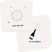 FEESTDAGEN - HAPPY NEW YEAR - 10 luxe gevouwen wenskaarten incl envelop - ansichtkaarten - nieuwjaar - happy new year  - champagne - feest -2022