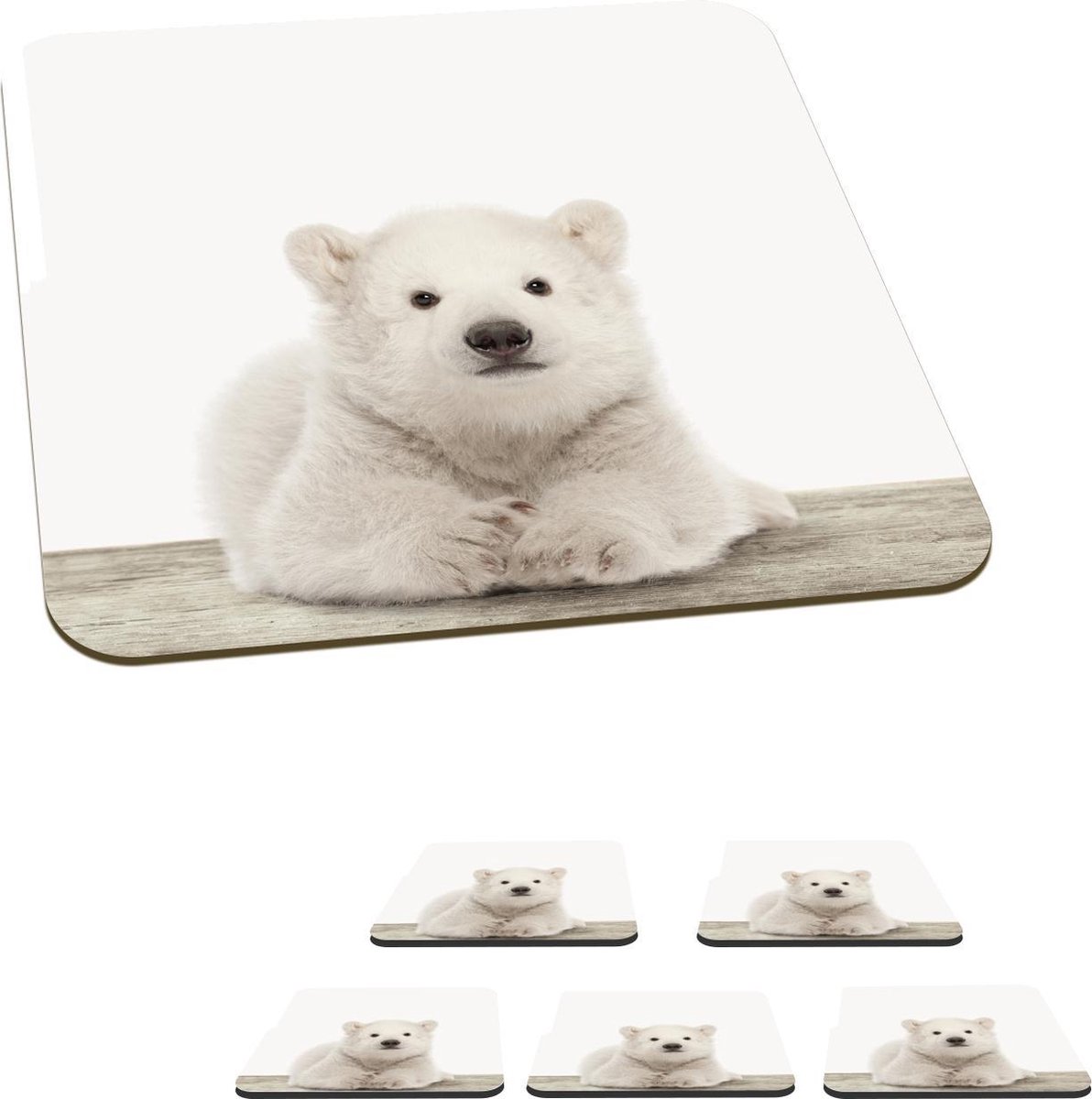 Onderzetters voor glazen - Dier - Wit - IJsbeer - 10x10 cm - Glasonderzetters - 6 stuks