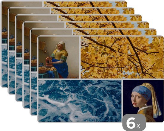 Set de table - Laitière - Boucle d'oreille Fille à la perle - Collage - Melkmeisje cm - 6 pièces