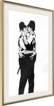 Artgeist - Schilderij - Banksy: Kissing Coppers I - Zwart En Wit - 40 X 60 Cm