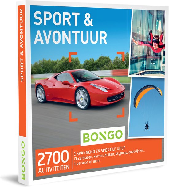 Bon Bongo 'Sport & Aventure' avec une voiture de sport rouge.