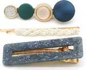 Duckklem Schuifspeld Cirkel Steentjes Parel Wit Goud Blauw Haarspeld 3 Stuks Haarklem Haarclip