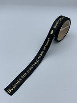 Bedrukt Zwart Satijnen Lint - Gouden Tekst - 400 meter - 15mm - eigen tekst - eigen logo - chique inpakken