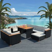 Decoways - 10-delige Loungeset met kussens poly rattan zwart