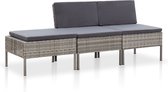 Decoways - 3-delige Loungeset met kussens poly rattan grijs