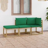 Decoways - 3-delige Loungeset met groene kussens